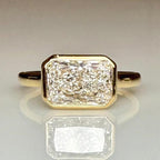 2CT Radiant Cut Lab Diamond East West Bezel Ring | 14K Solid Gold IGI Certified E VS