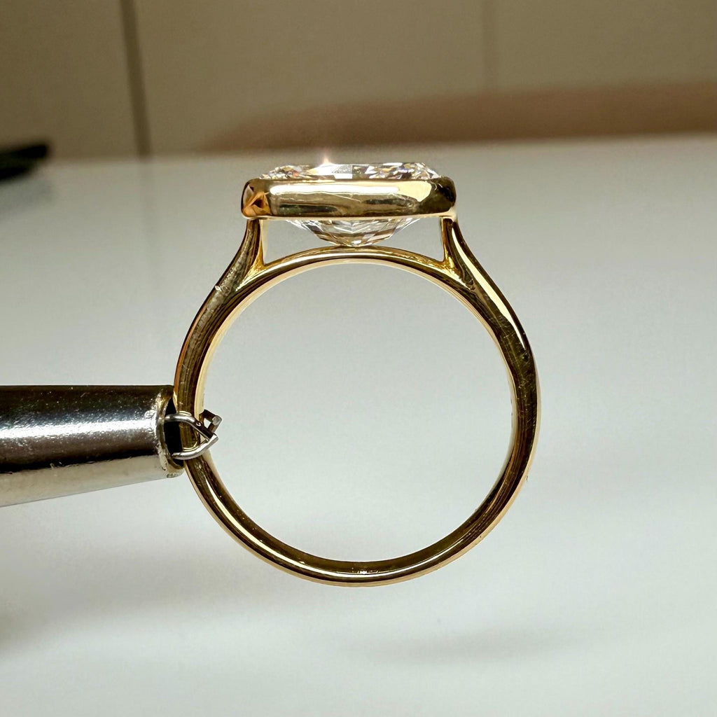 2CT Radiant Cut Lab Diamond East West Bezel Ring | 14K Solid Gold IGI Certified E VS