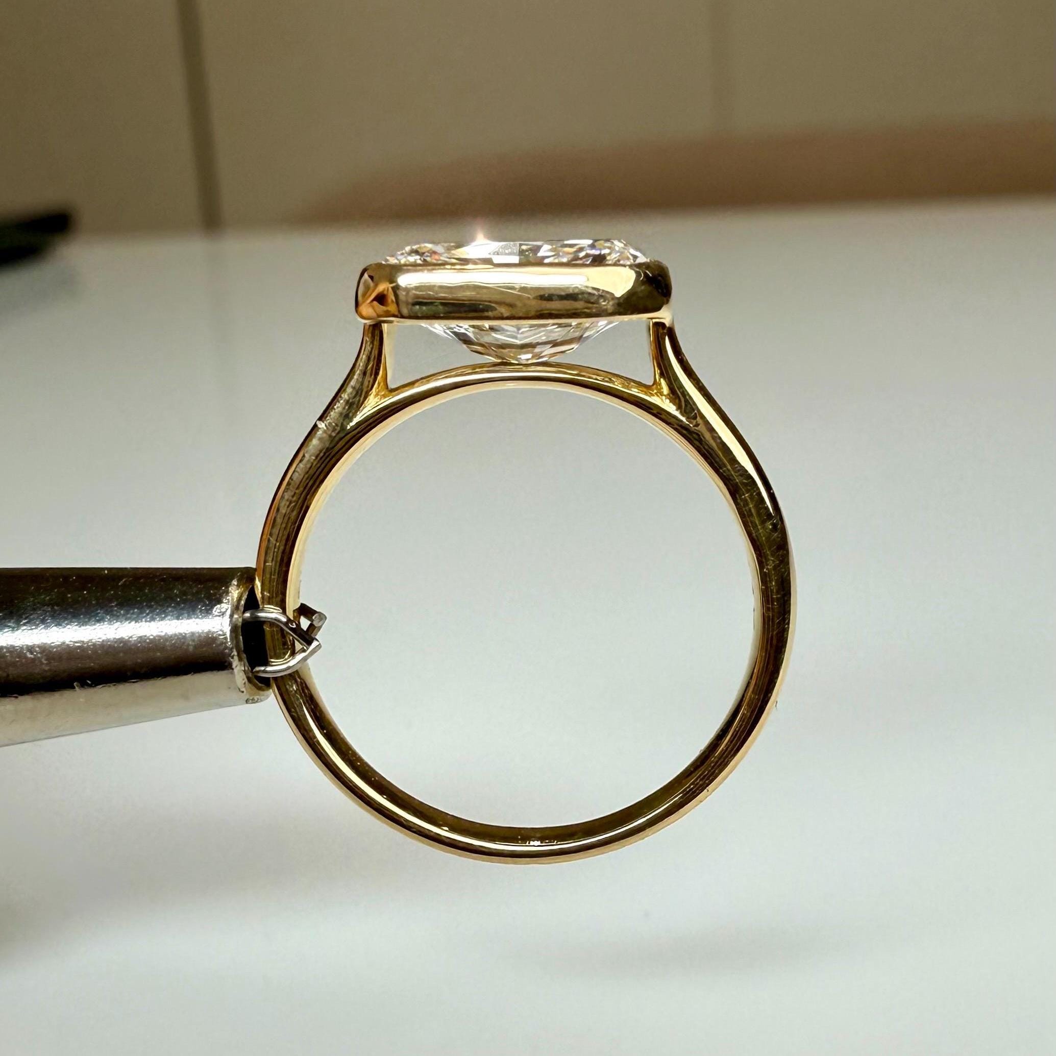 2CT Radiant Cut Lab Diamond East West Bezel Ring | 14K Solid Gold IGI Certified E VS