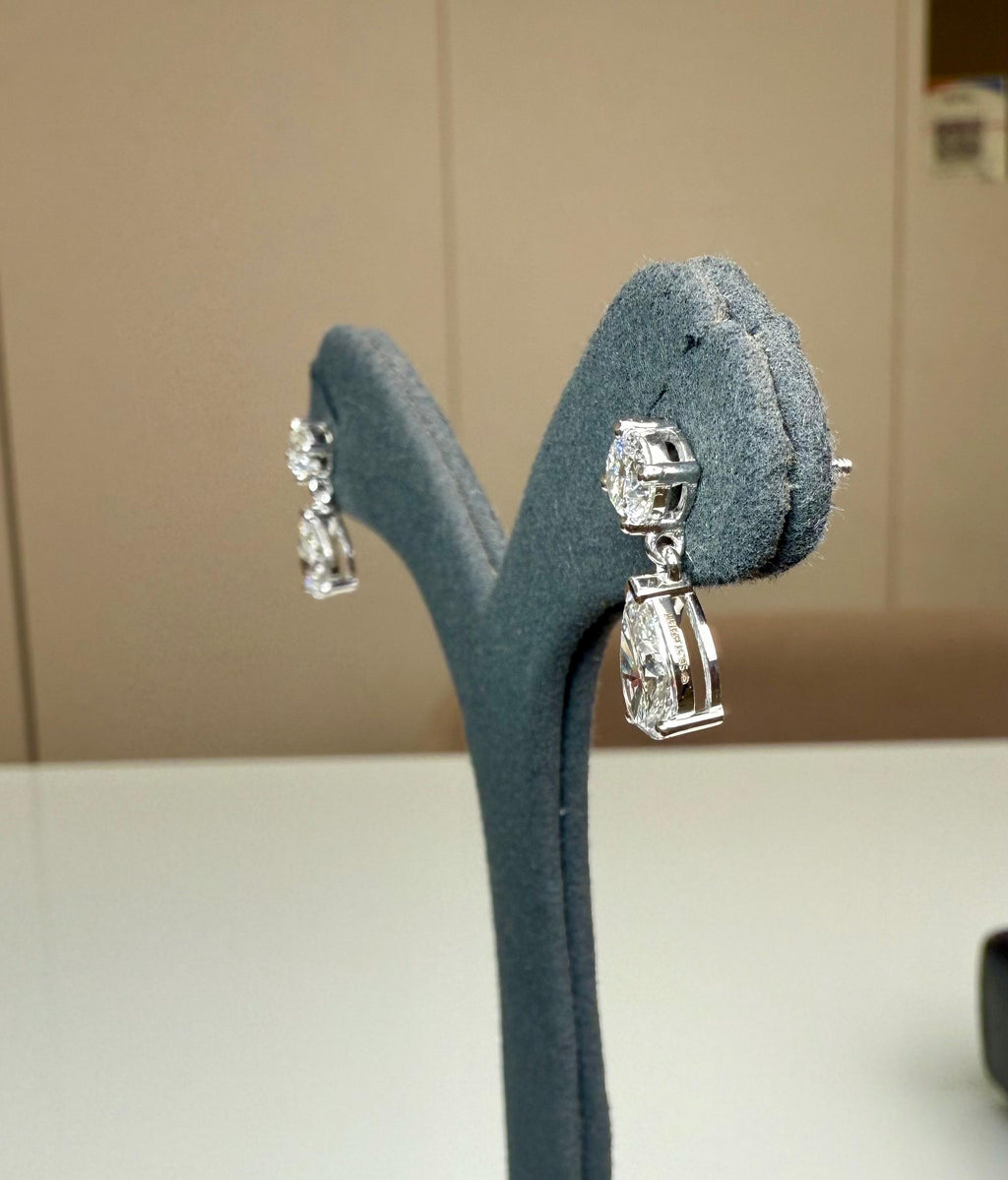 3CTW Lab Grown Diamond Drop Earrings | Round Pear Dangle 14K Gold