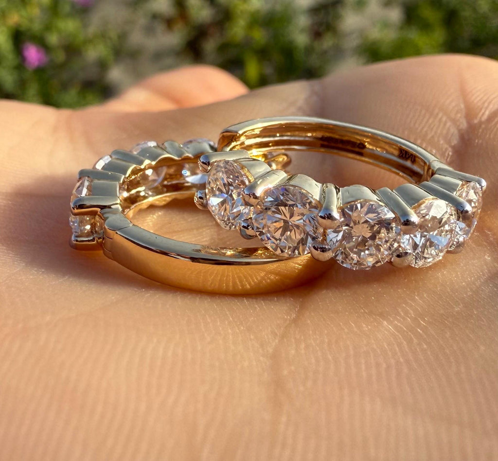 5CTW Lab Grown Diamond Hoop Earrings | Shared Prong Diamond Hoops | 14K Solid Gold