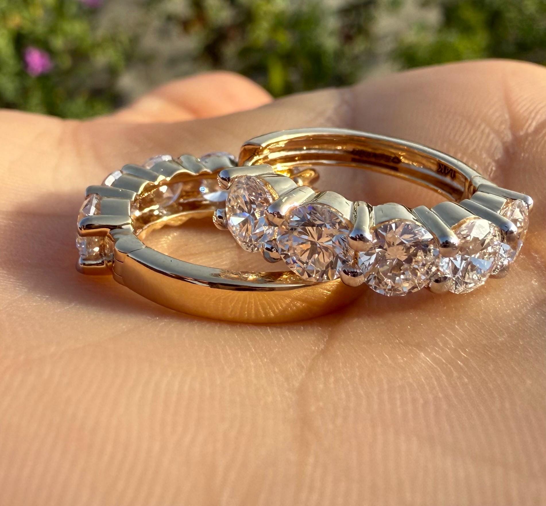 5CTW Lab Grown Diamond Hoop Earrings | Shared Prong Diamond Hoops | 14K Solid Gold