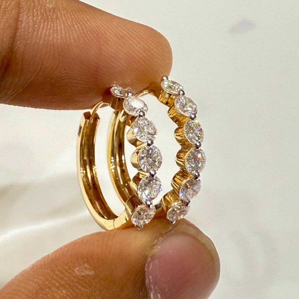 1.60CTW Lab Grown Diamond Hoop Earrings | Shared Prong Bubble Hoops | 14K Solid Gold