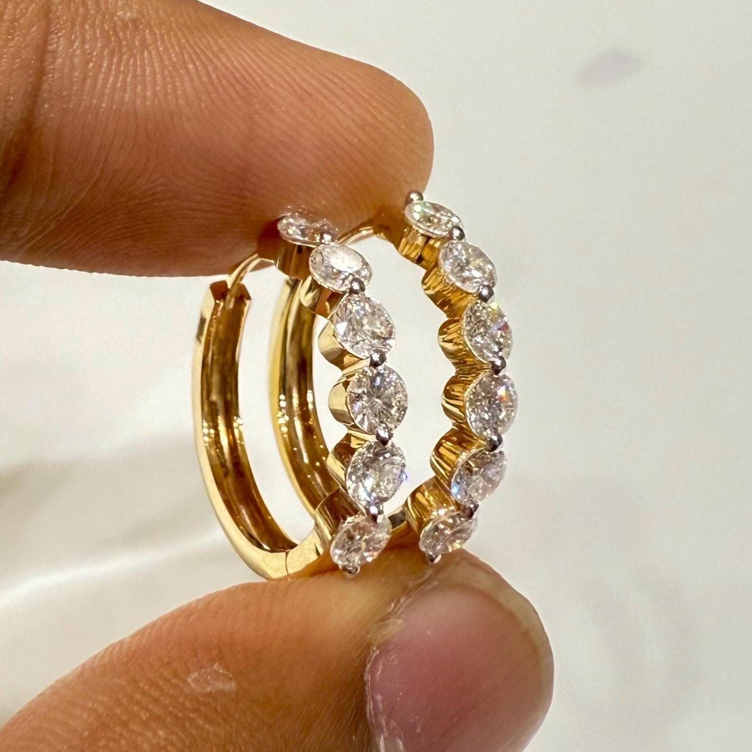1.60CTW Lab Grown Diamond Hoop Earrings | Shared Prong Bubble Hoops | 14K Solid Gold