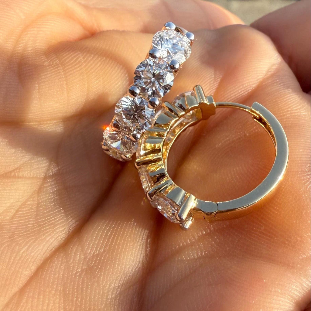 5CTW Lab Grown Diamond Hoop Earrings | Shared Prong Diamond Hoops | 14K Solid Gold