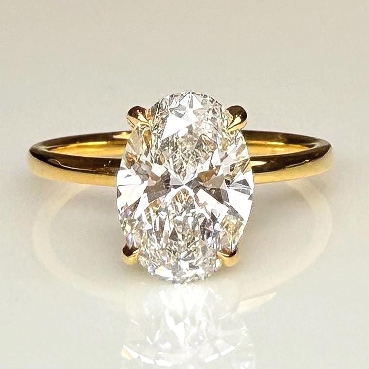 Oval Lab Grown Diamond Engagement Ring | Hidden Halo Solitaire | IGI Certified 14K Gold
