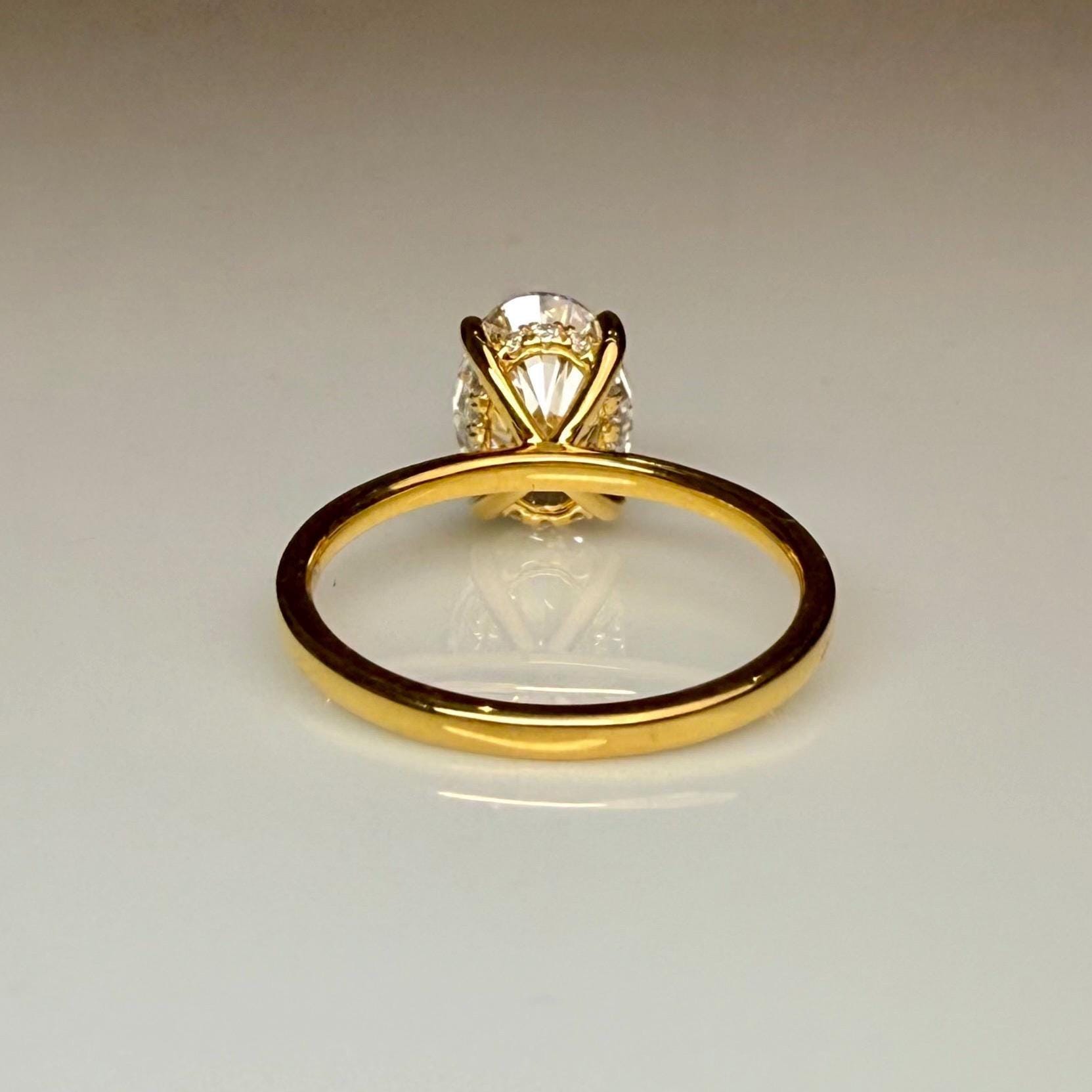 Oval Lab Grown Diamond Engagement Ring | Hidden Halo Solitaire | IGI Certified 14K Gold