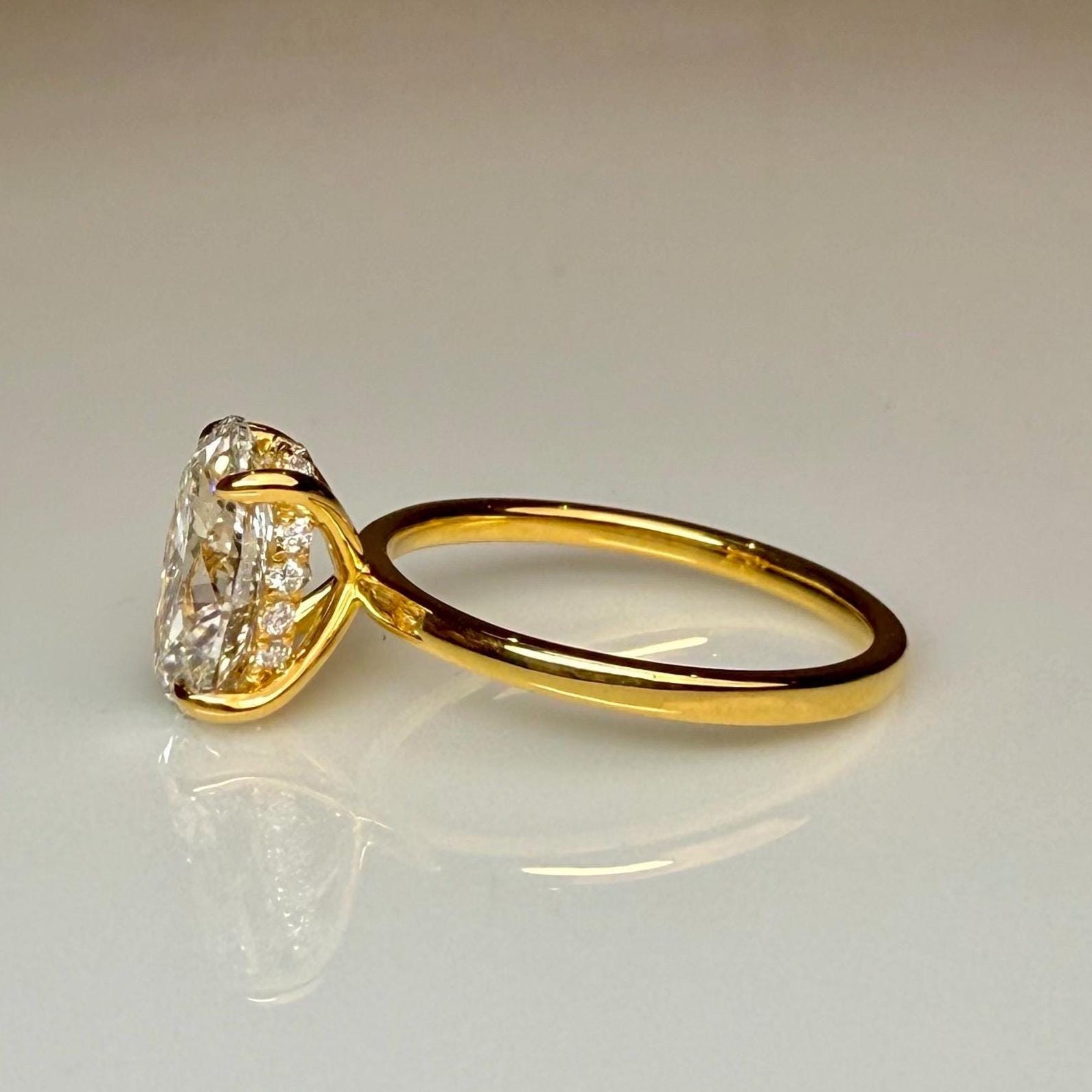 Oval Lab Grown Diamond Engagement Ring | Hidden Halo Solitaire | IGI Certified 14K Gold