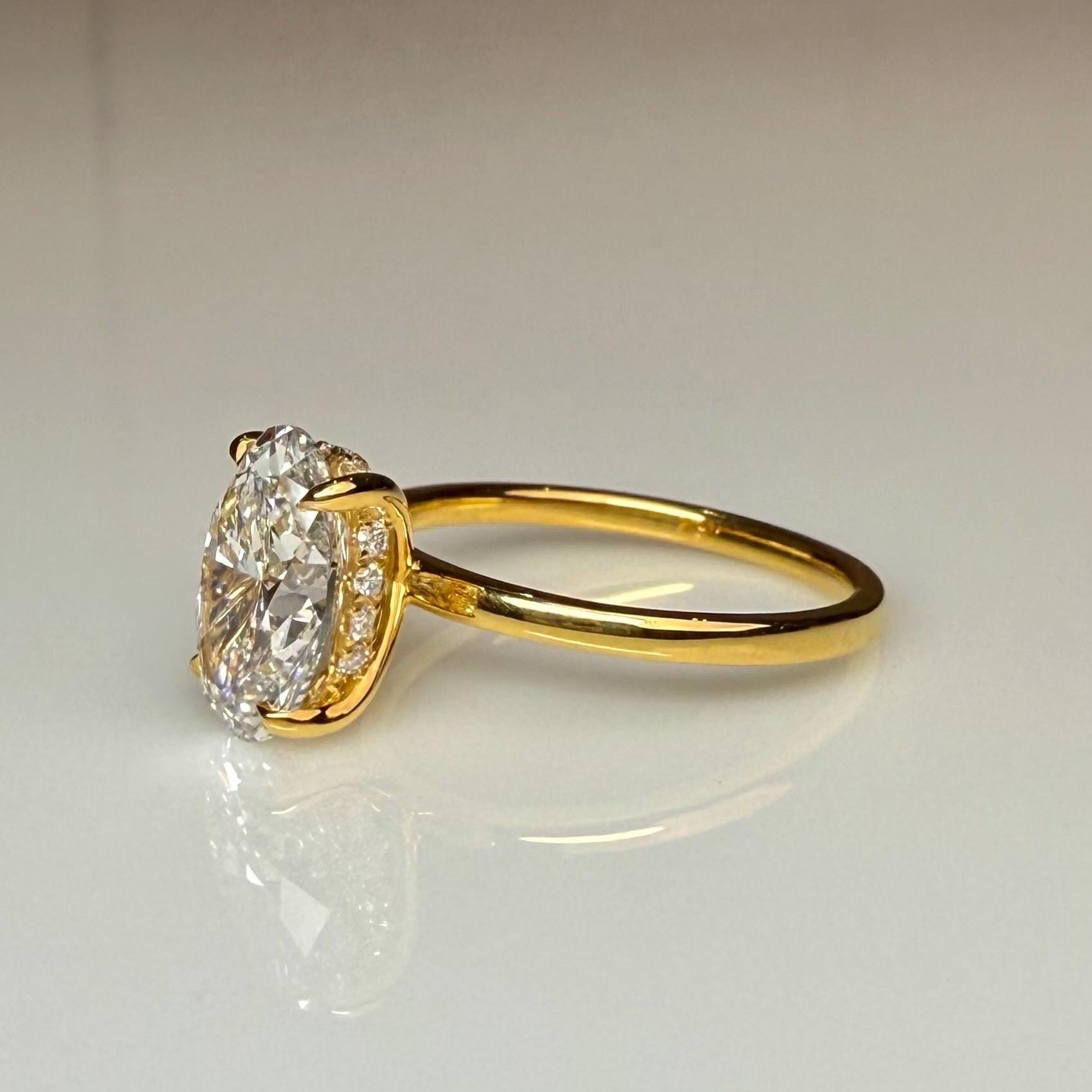 Oval Lab Grown Diamond Engagement Ring | Hidden Halo Solitaire | IGI Certified 14K Gold