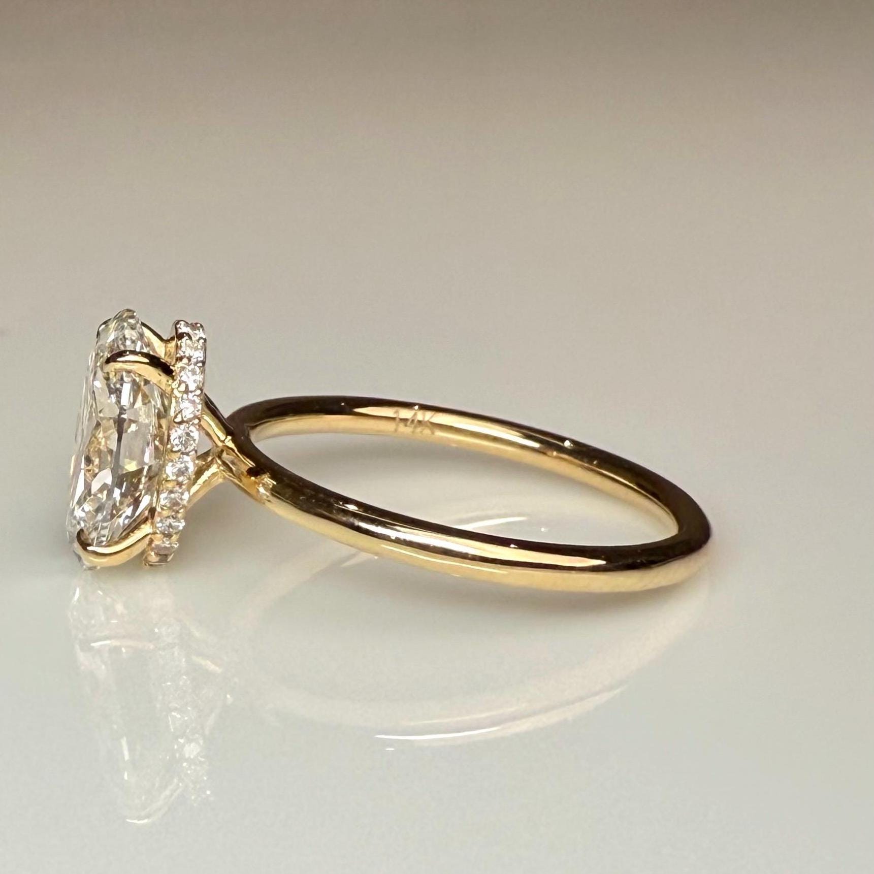 Oval Lab Grown Diamond Engagement Ring | Hidden Halo Solitaire | IGI Certified 14K Gold