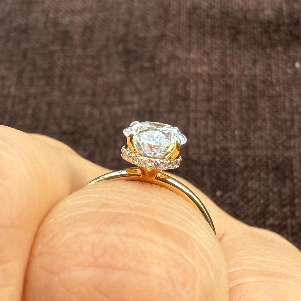 Oval Lab Grown Diamond Engagement Ring | Hidden Halo Solitaire | IGI Certified 14K Gold