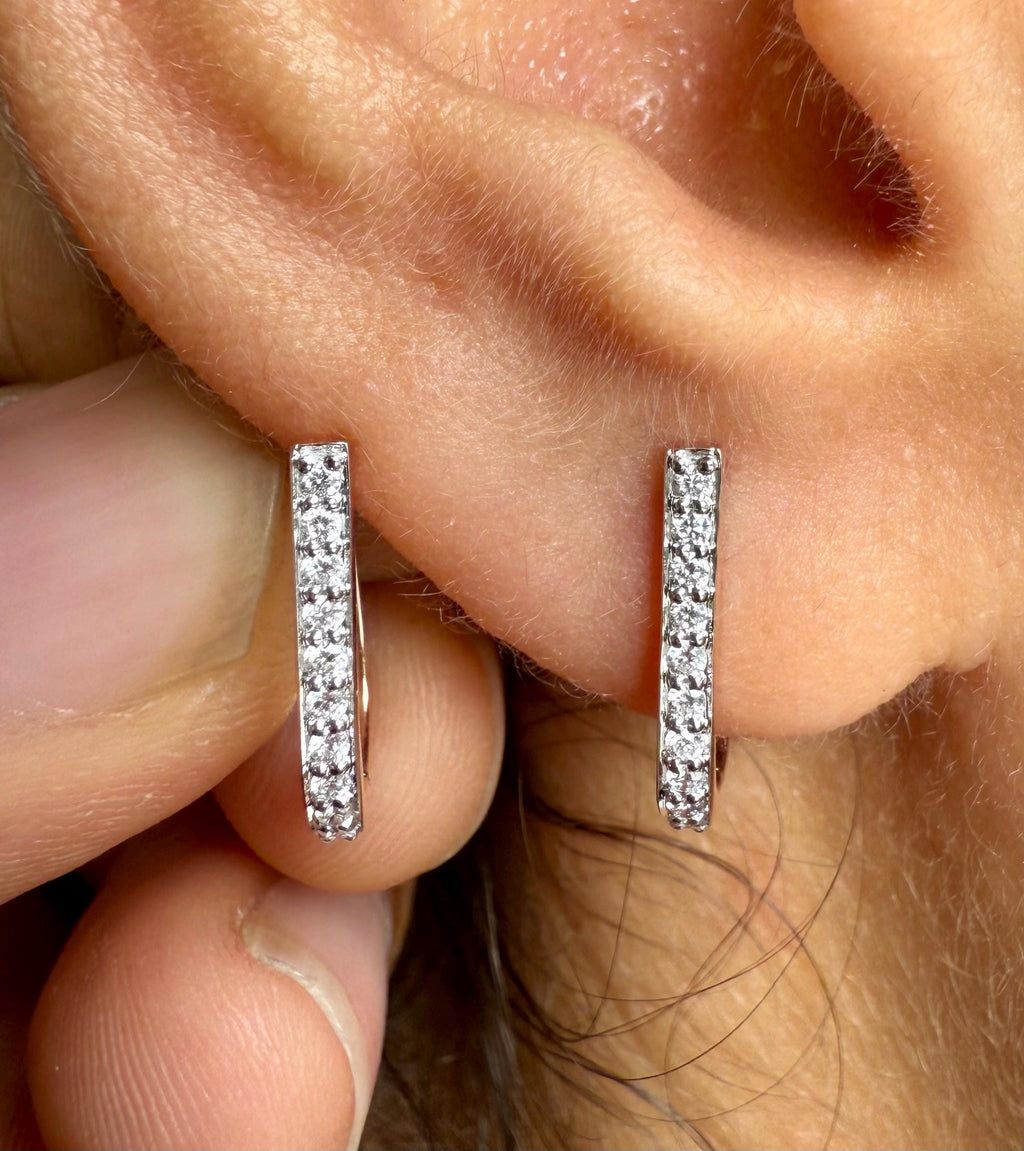 15MM Lab Grown Diamond Huggie Earrings | U-Shape Diamond Hoops | 14K Solid Gold