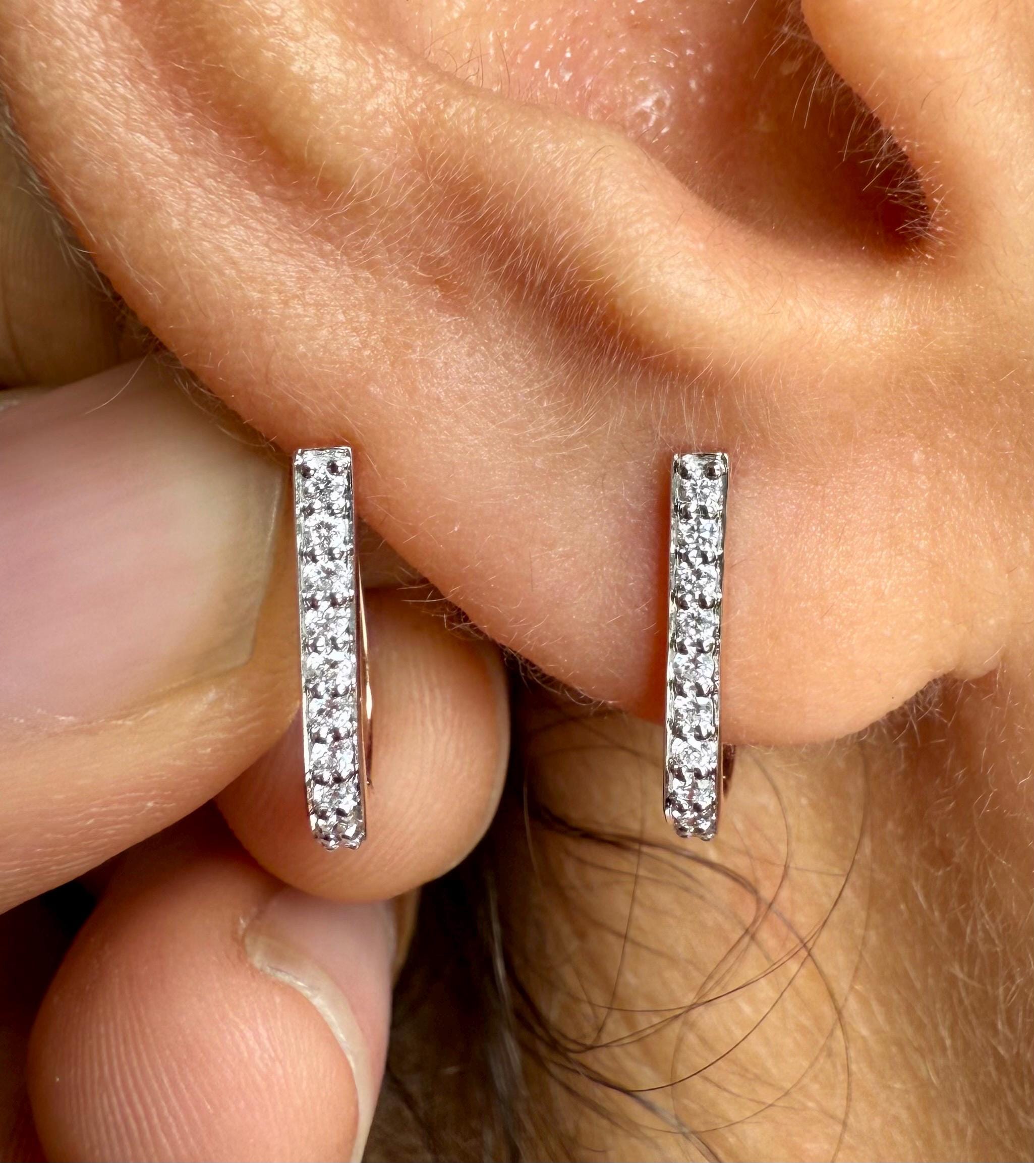 15MM Lab Grown Diamond Huggie Earrings | U-Shape Diamond Hoops | 14K Solid Gold