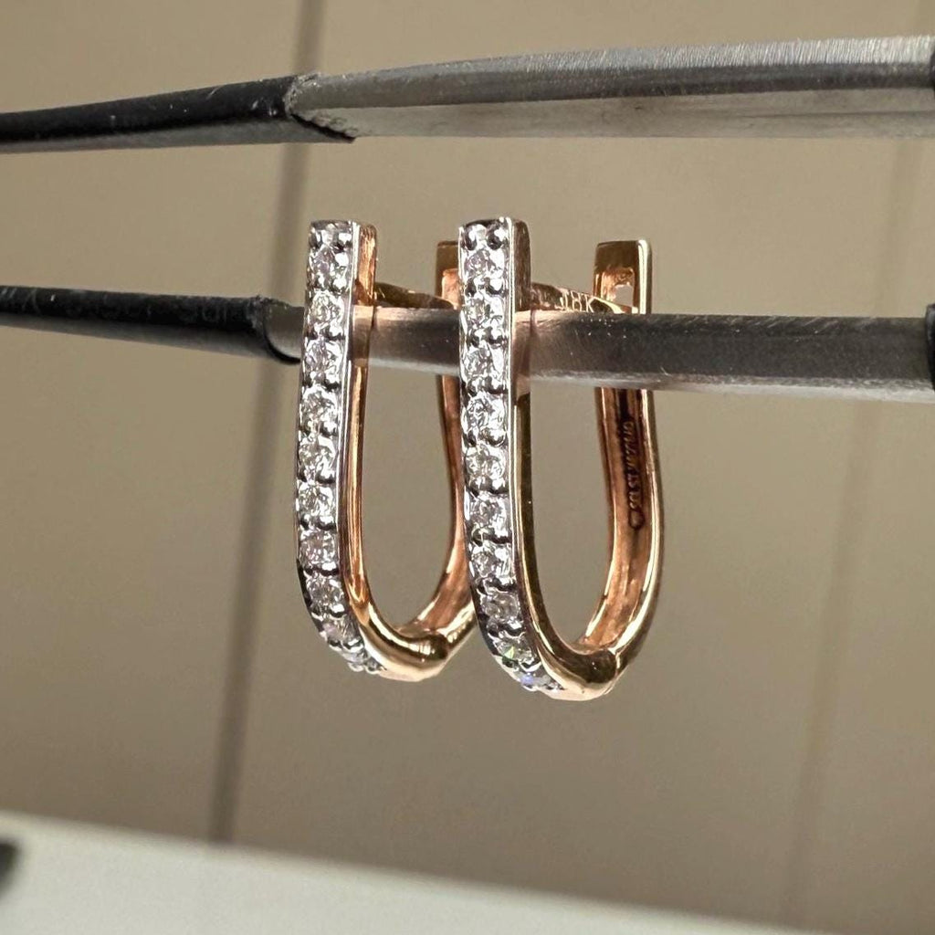 15MM Lab Grown Diamond Huggie Earrings | U-Shape Diamond Hoops | 14K Solid Gold