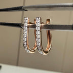 15MM Lab Grown Diamond Huggie Earrings | U-Shape Diamond Hoops | 14K Solid Gold