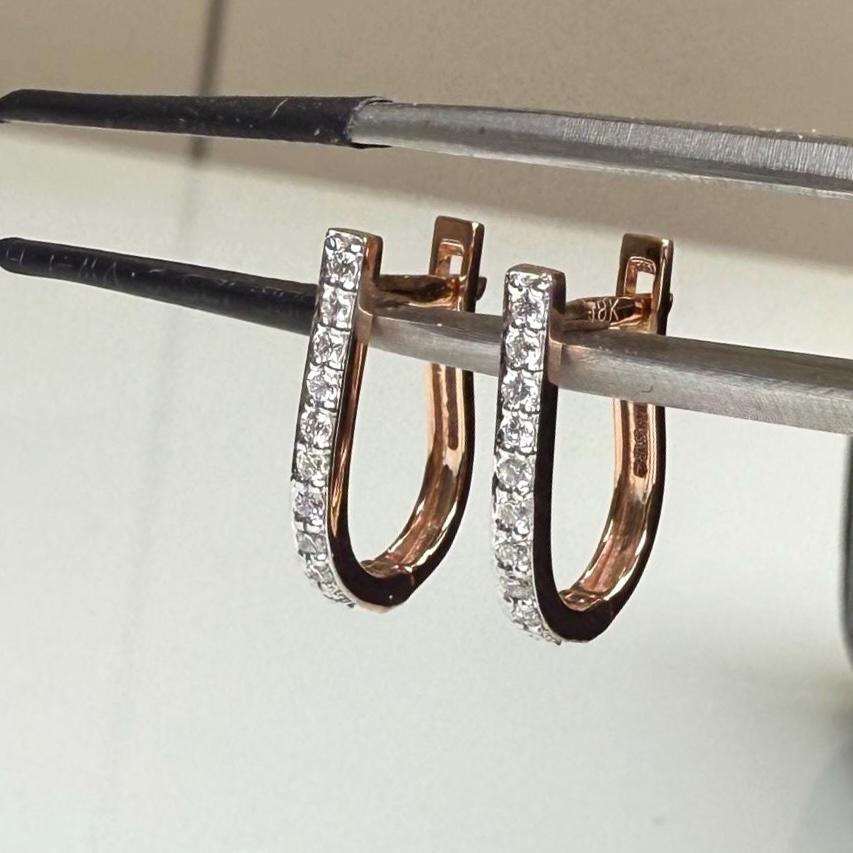 15MM Lab Grown Diamond Huggie Earrings | U-Shape Diamond Hoops | 14K Solid Gold
