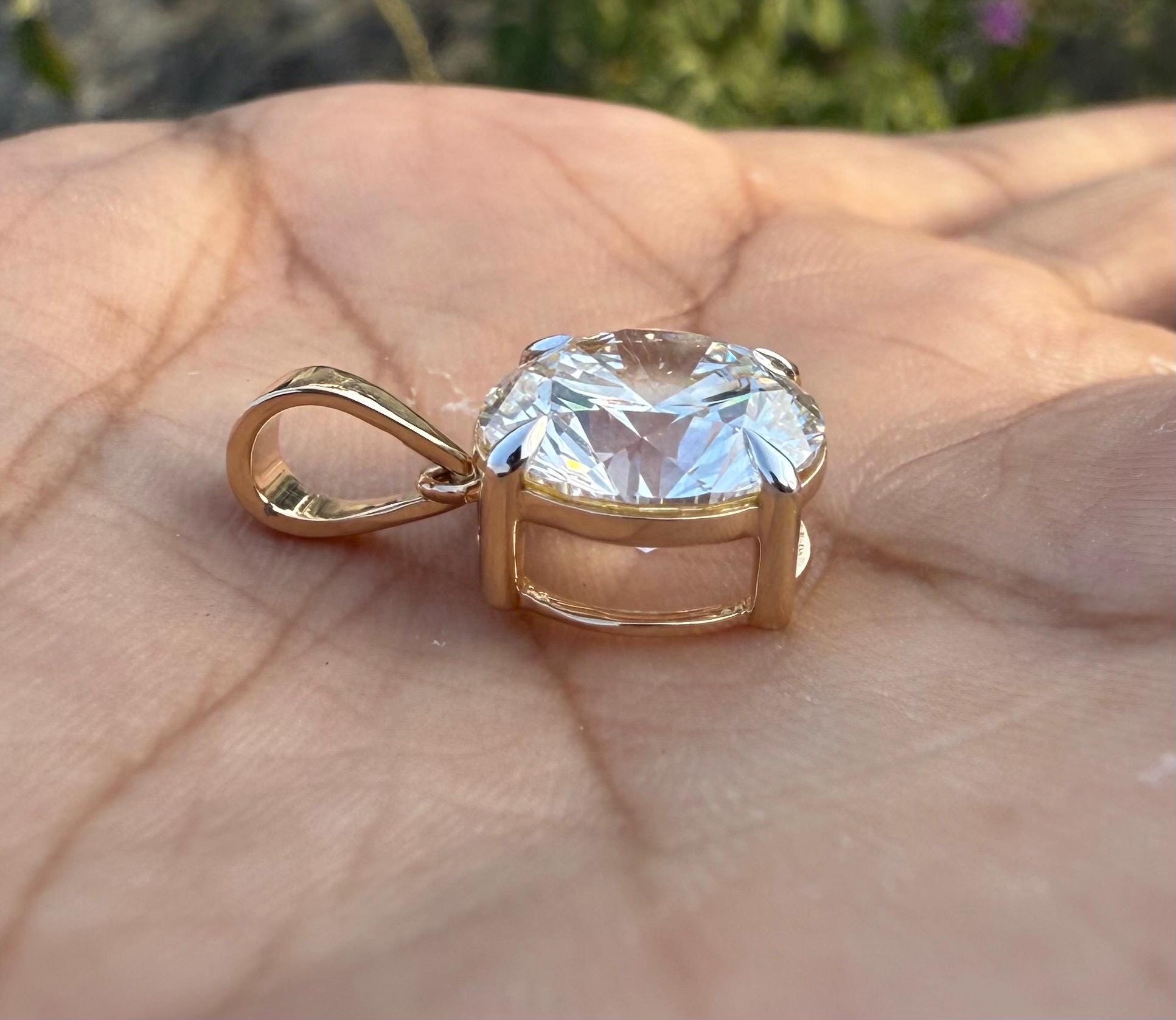 5CT Round Lab Grown Diamond Solitaire Pendant | 14K Solid Gold IGI Certified E VS