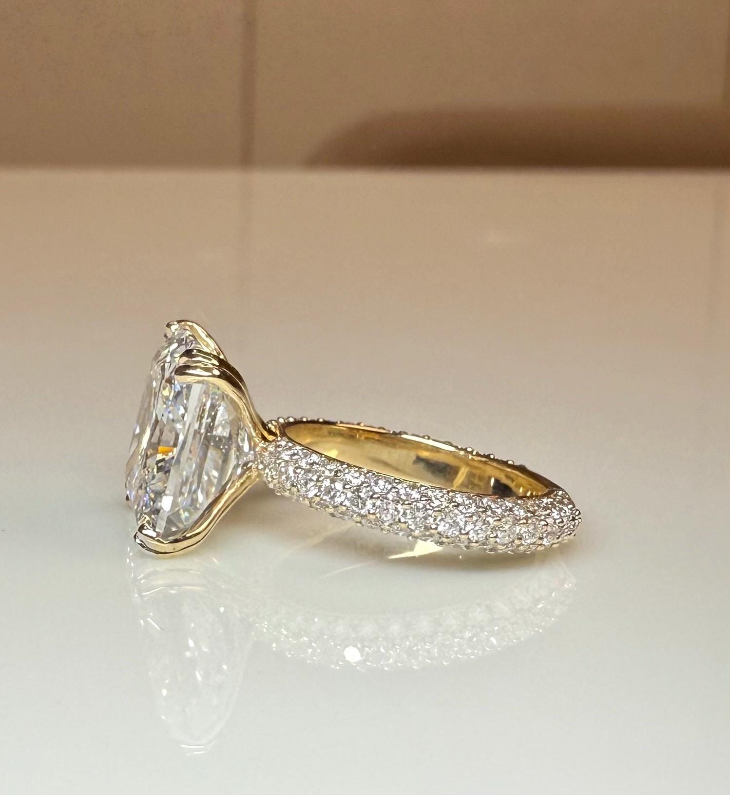 10CT Square Radiant Cut Lab Grown Diamond Engagement Ring | 14K Gold, E VS Clarity