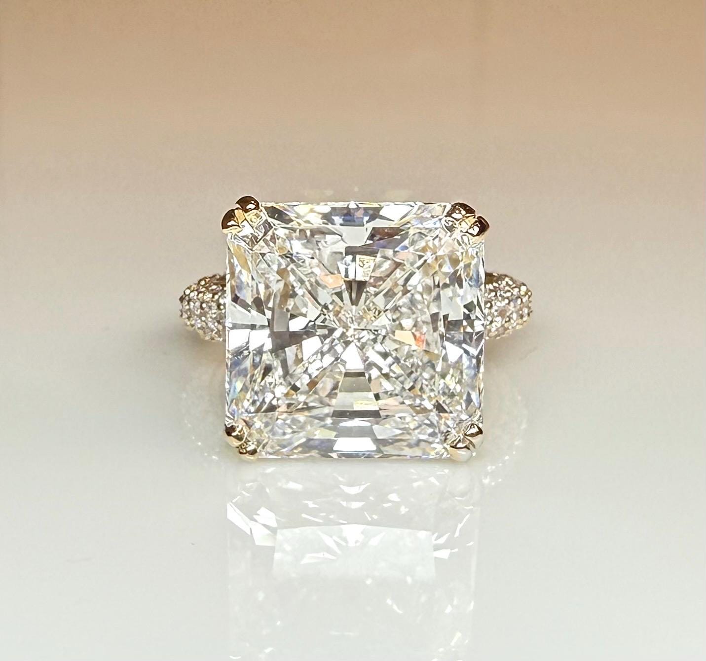 10CT Square Radiant Cut Lab Grown Diamond Engagement Ring | 14K Gold, E VS Clarity