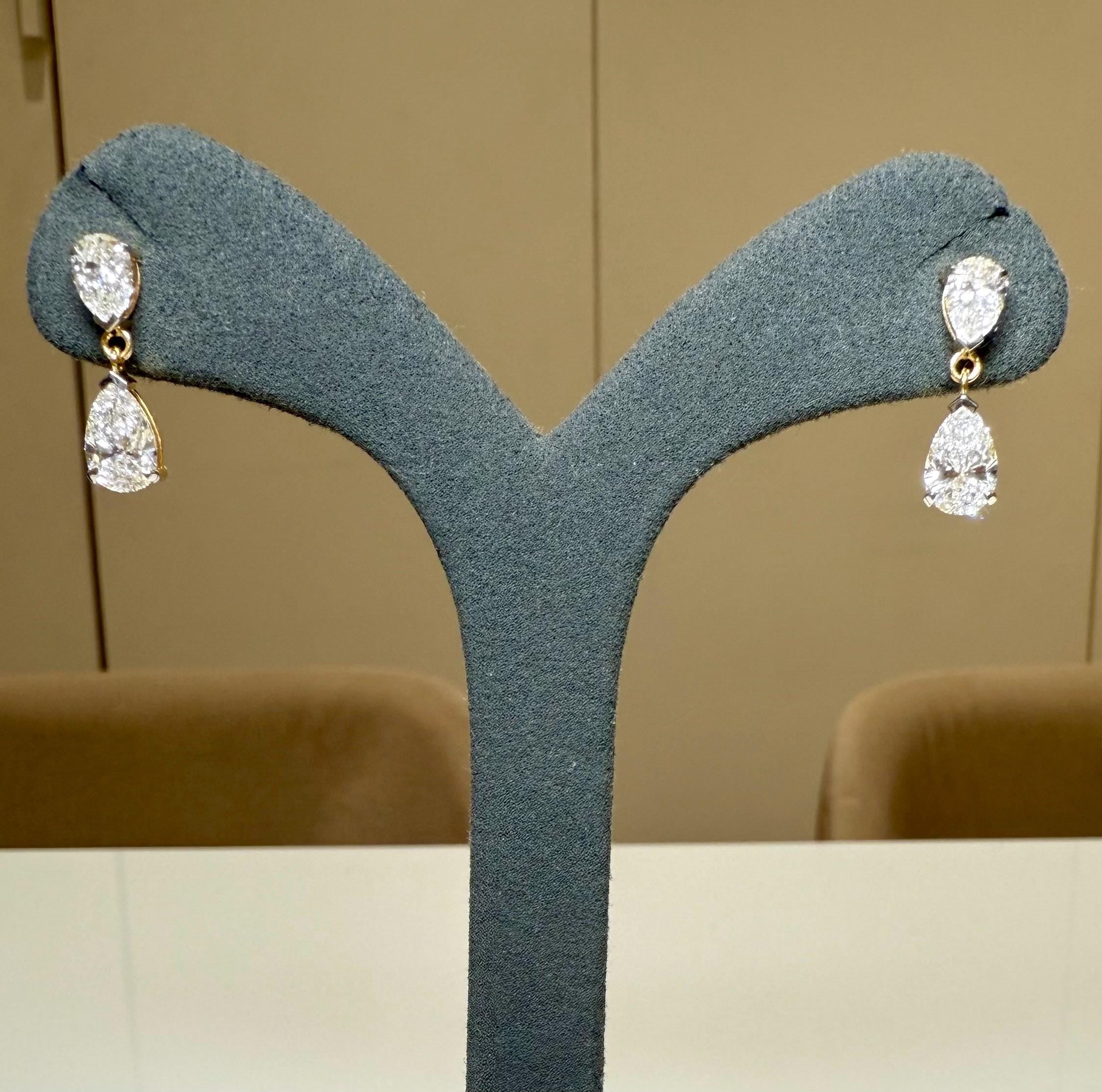 3CTW Pear Lab Grown Diamond Dangle Earrings | 14K Gold Bridal Jewelry