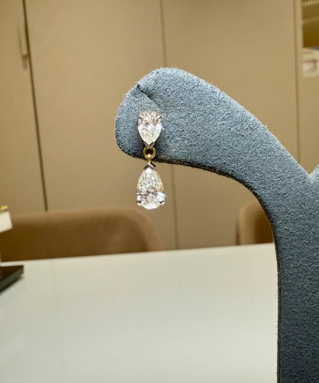 3CTW Pear Lab Grown Diamond Dangle Earrings | 14K Gold Bridal Jewelry
