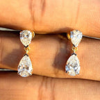 3CTW Pear Lab Grown Diamond Dangle Earrings | 14K Gold Bridal Jewelry