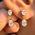 3CTW Pear Lab Grown Diamond Dangle Earrings | 14K Gold Bridal Jewelry