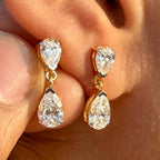 3CTW Pear Lab Grown Diamond Dangle Earrings | 14K Gold Bridal Jewelry