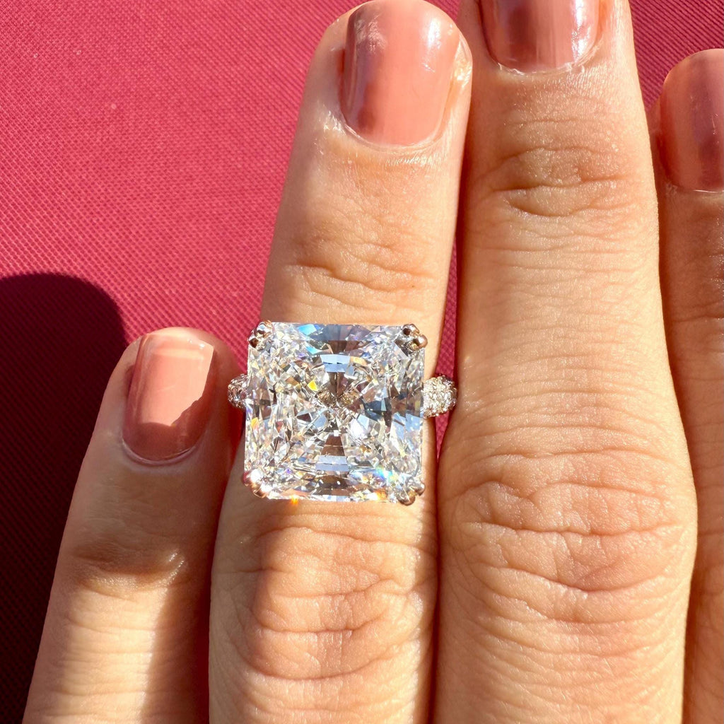 10CT Square Radiant Cut Lab Grown Diamond Engagement Ring | 14K Gold, E VS Clarity