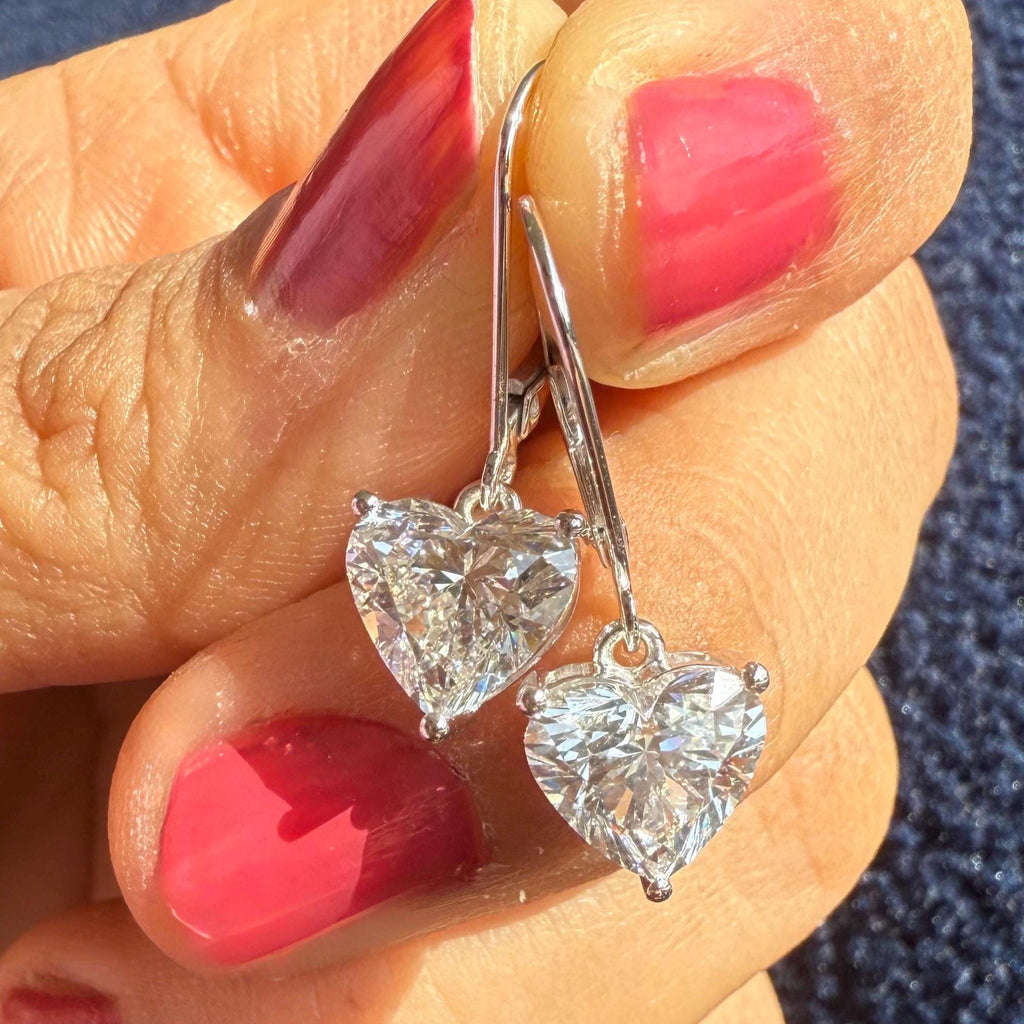 14K Solid Gold Heart Lab Grown Diamond Dangle Earrings: IGI Certified