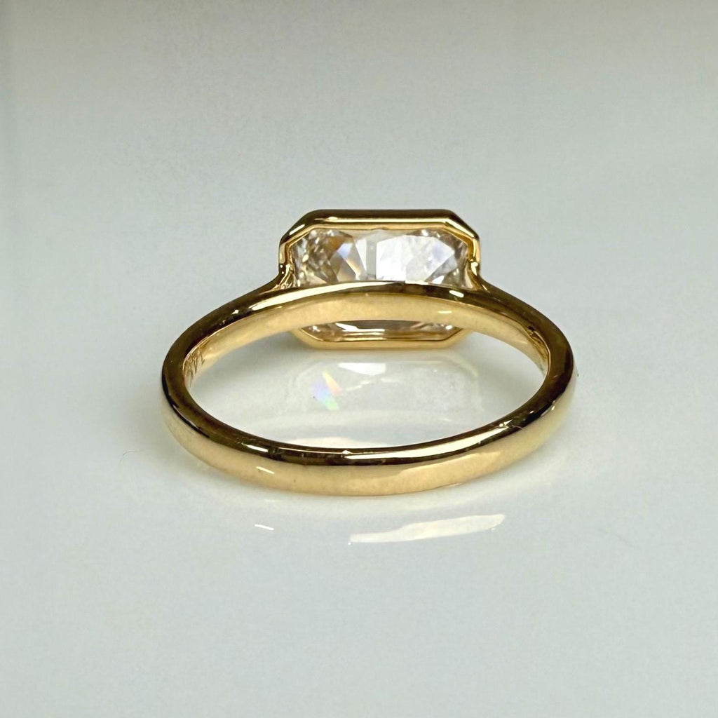 2CT Radiant Cut Lab Diamond East West Bezel Ring | 14K Solid Gold IGI Certified E VS