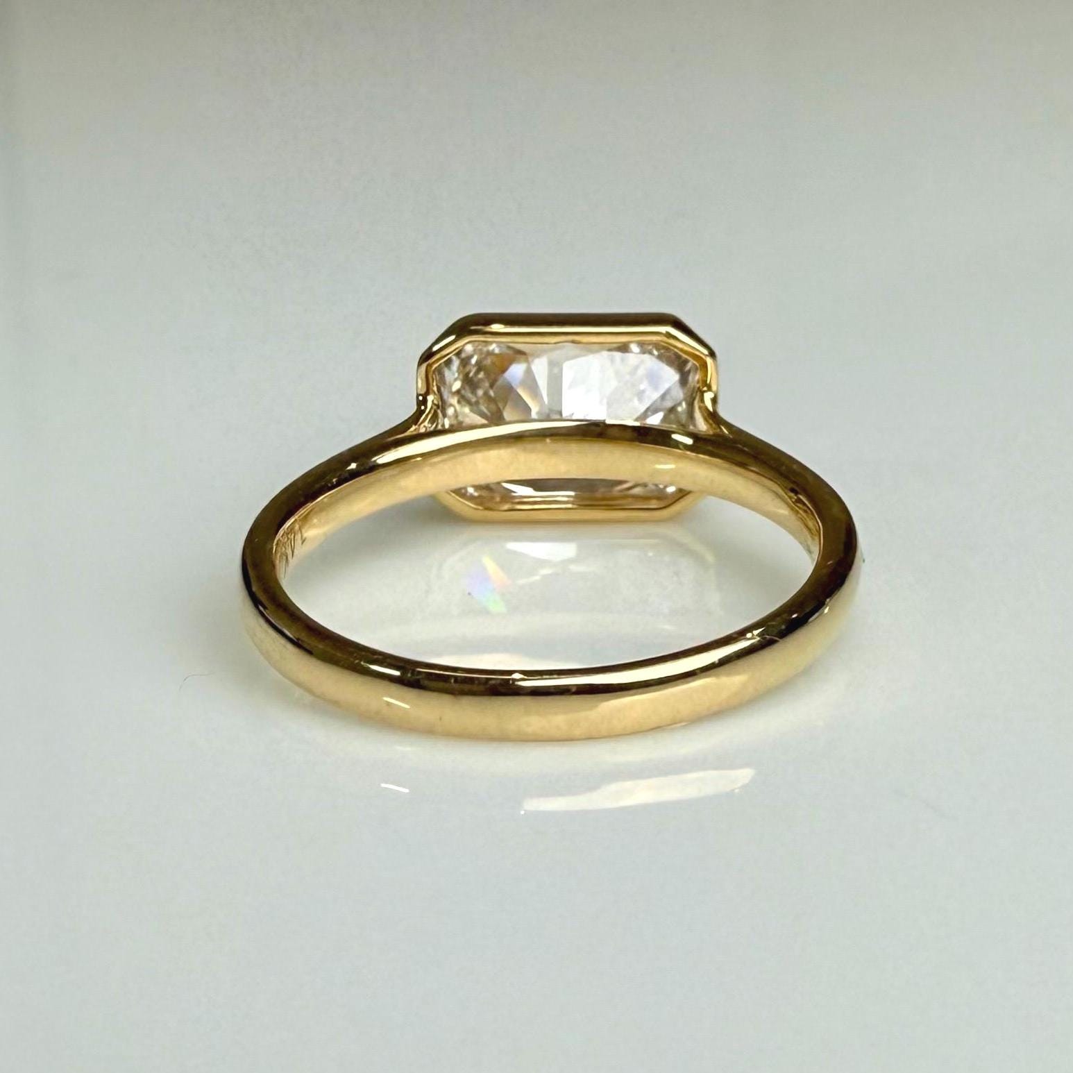 2CT Radiant Cut Lab Diamond East West Bezel Ring | 14K Solid Gold IGI Certified E VS