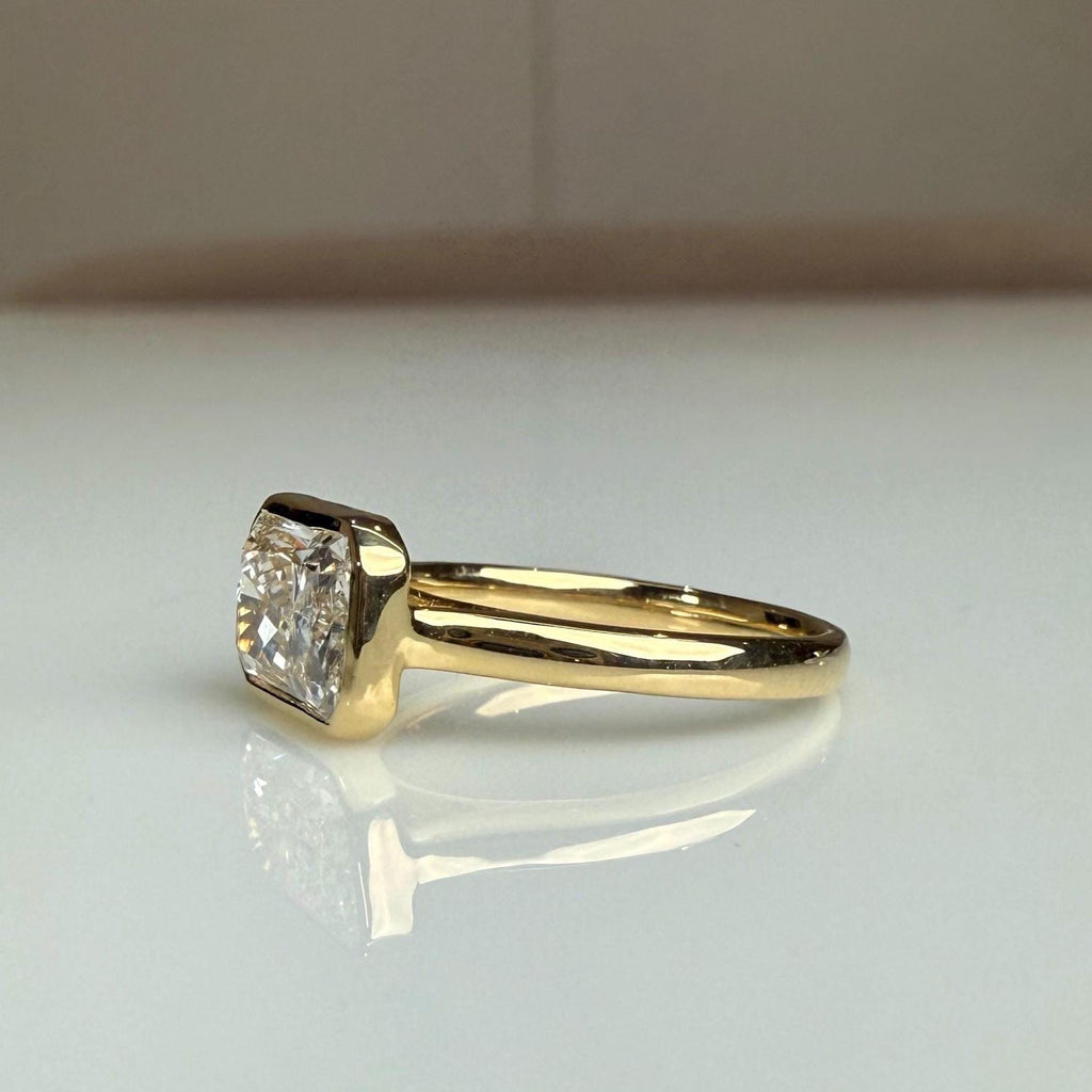 2CT Radiant Cut Lab Diamond East West Bezel Ring | 14K Solid Gold IGI Certified E VS