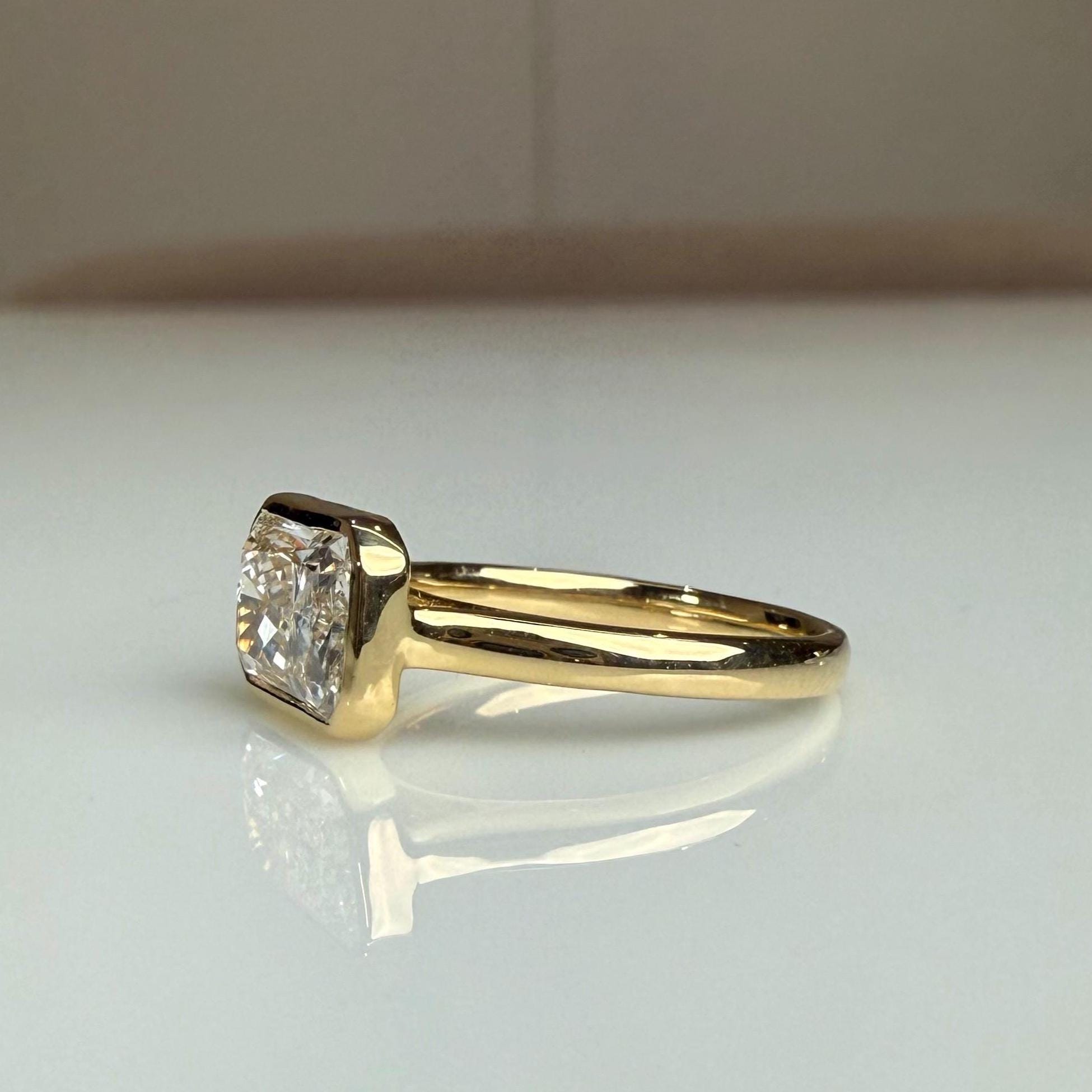 2CT Radiant Cut Lab Diamond East West Bezel Ring | 14K Solid Gold IGI Certified E VS