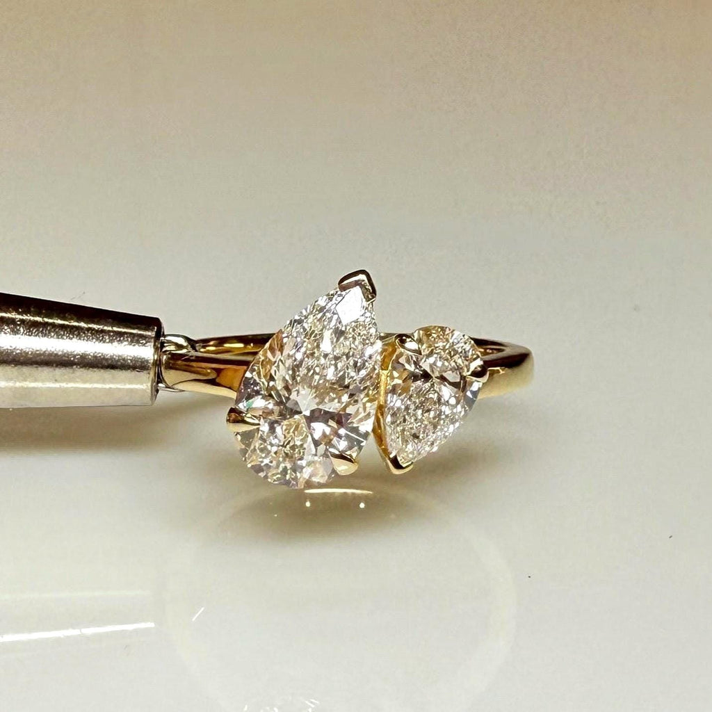 Pear Cut Lab Grown Diamond Toi et Moi Ring | 14K Gold Two Stone Engagement