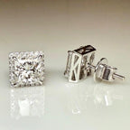 Lab Grown Princess Cut Diamond Halo Stud Earrings | 3.20CTW IGI Certified 14K Gold Pair
