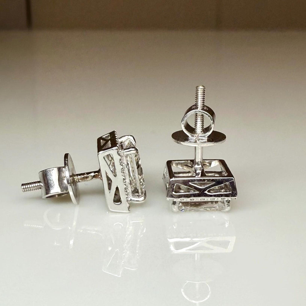 Lab Grown Princess Cut Diamond Halo Stud Earrings | 3.20CTW IGI Certified 14K Gold Pair