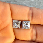 Lab Grown Princess Cut Diamond Halo Stud Earrings | 3.20CTW IGI Certified 14K Gold Pair