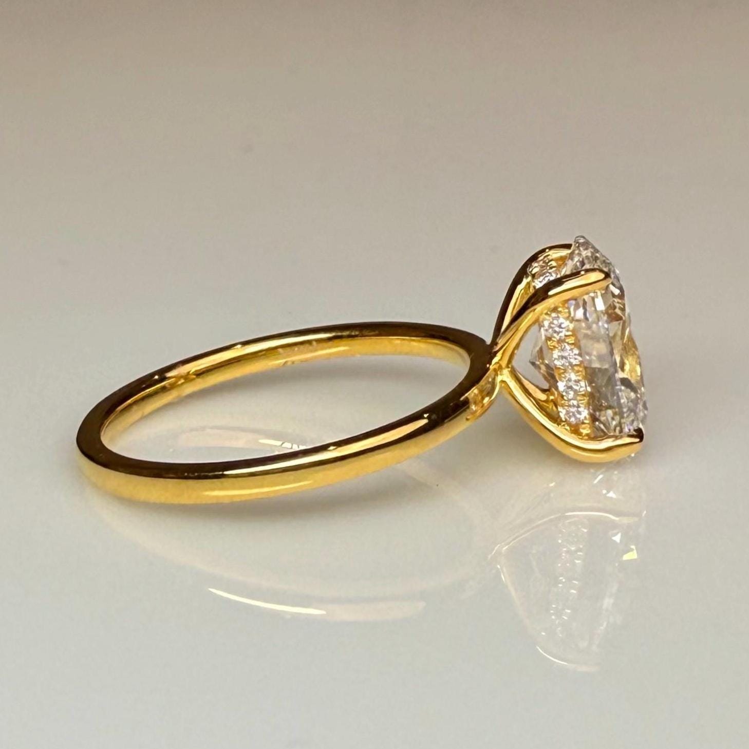 Oval Lab Grown Diamond Engagement Ring | Hidden Halo Solitaire | IGI Certified 14K Gold