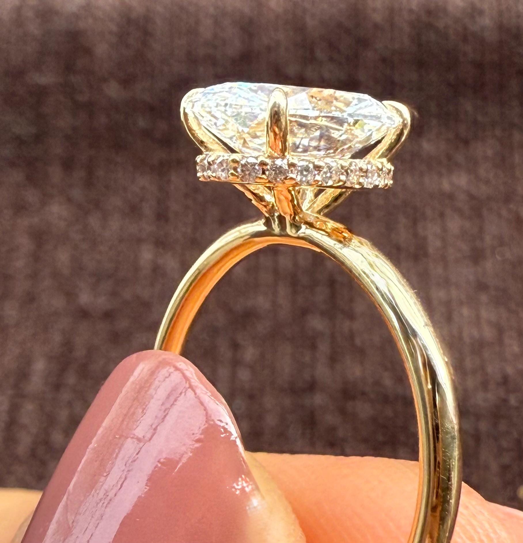 Oval Lab Grown Diamond Engagement Ring | Hidden Halo Solitaire | IGI Certified 14K Gold