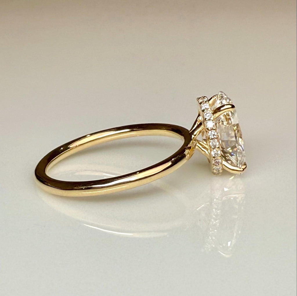 Oval Lab Grown Diamond Engagement Ring | Hidden Halo Solitaire | IGI Certified 14K Gold