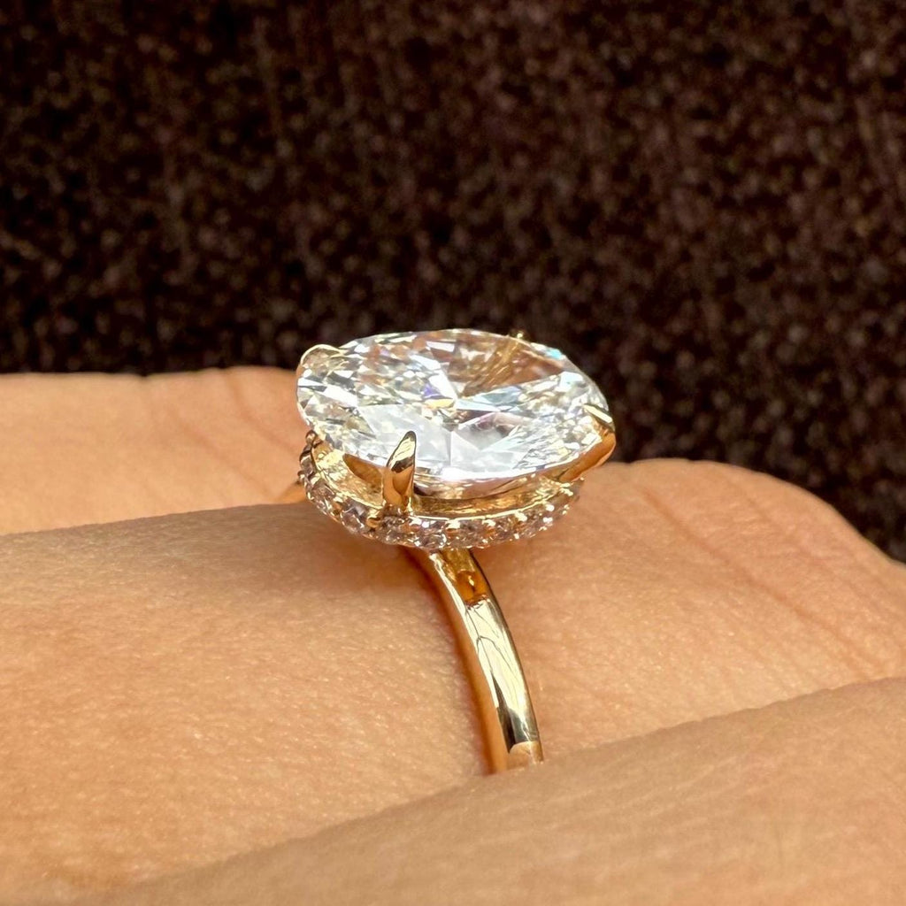 Oval Lab Grown Diamond Engagement Ring | Hidden Halo Solitaire | IGI Certified 14K Gold