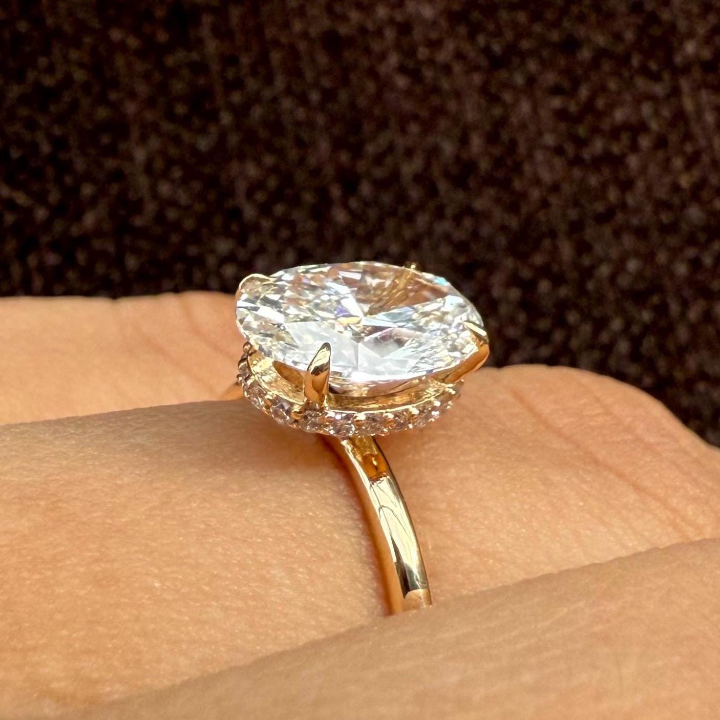 Oval Lab Grown Diamond Engagement Ring | Hidden Halo Solitaire | IGI Certified 14K Gold