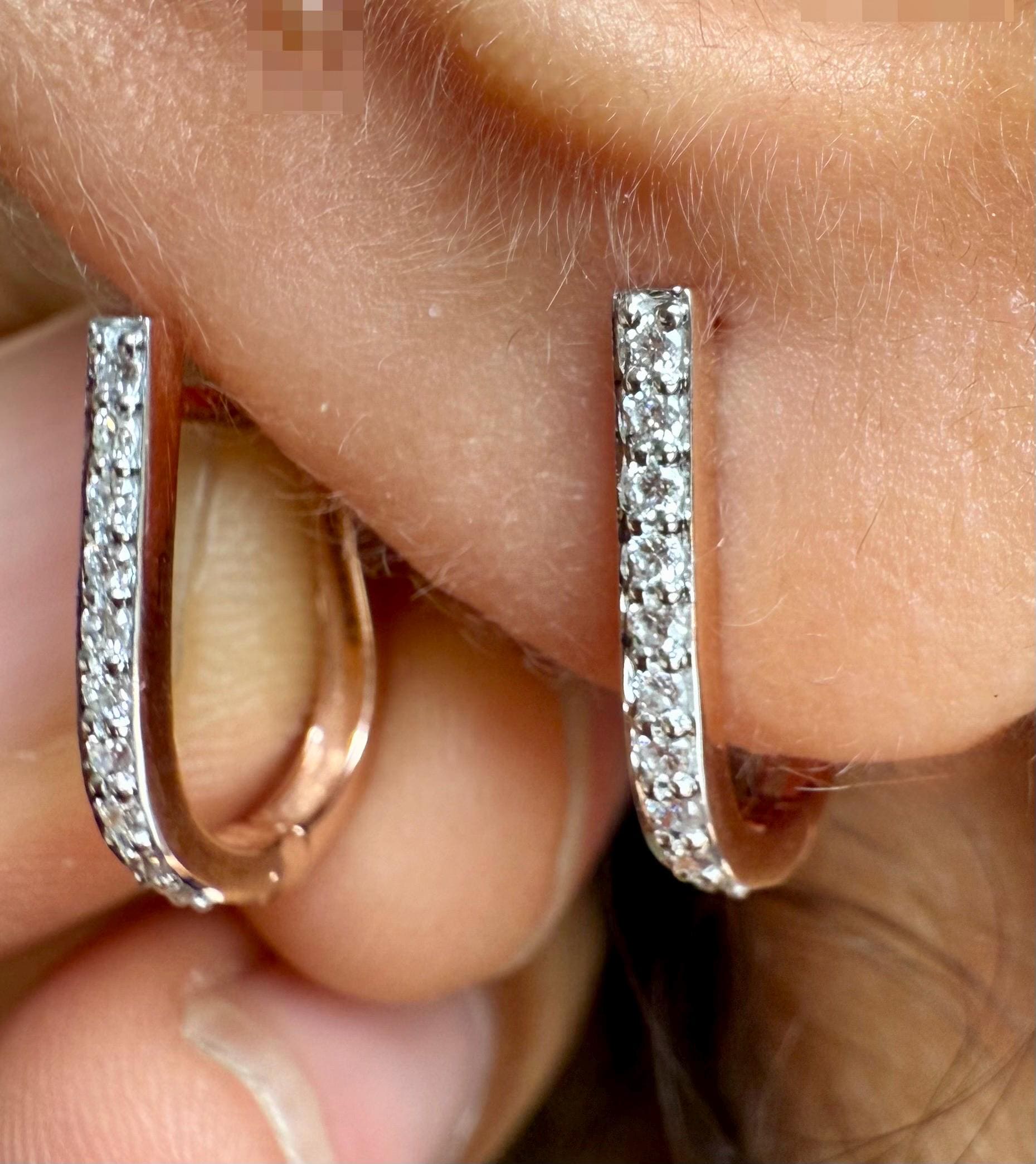 15MM Lab Grown Diamond Huggie Earrings | U-Shape Diamond Hoops | 14K Solid Gold