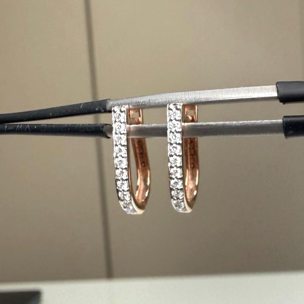 15MM Lab Grown Diamond Huggie Earrings | U-Shape Diamond Hoops | 14K Solid Gold