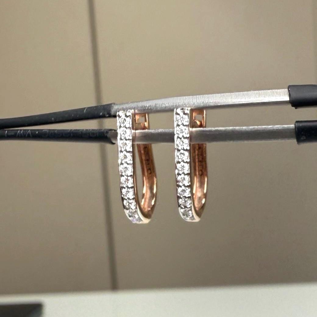 15MM Lab Grown Diamond Huggie Earrings | U-Shape Diamond Hoops | 14K Solid Gold
