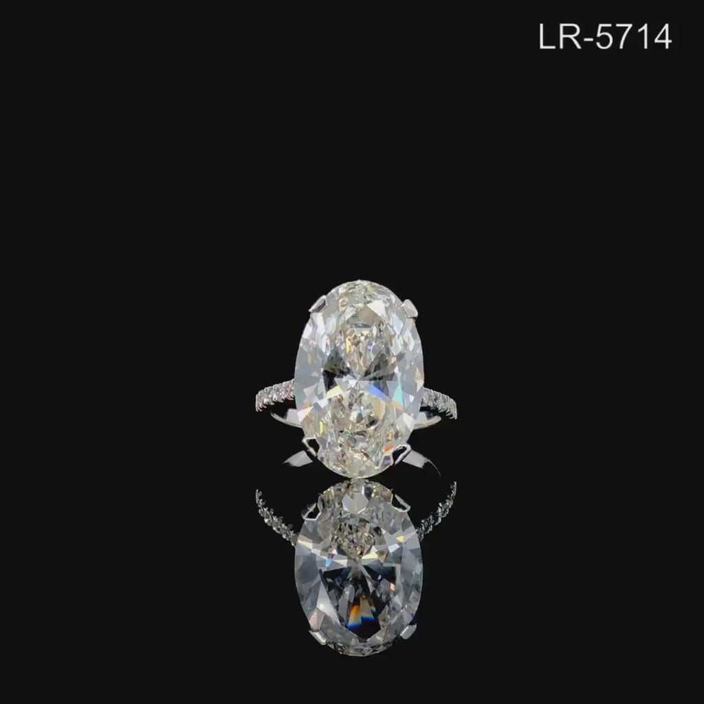 8CT Oval Lab Grown Diamond Engagement Ring: 14K Gold Statement Bridal Ring