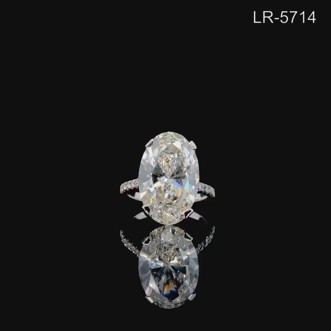 8CT Oval Lab Grown Diamond Engagement Ring: 14K Gold Statement Bridal Ring