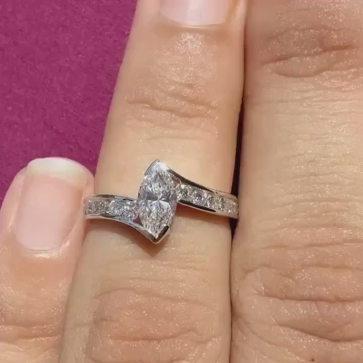 Marquise Lab Grown Diamond Engagement Ring | 14K Gold Bypass Shank