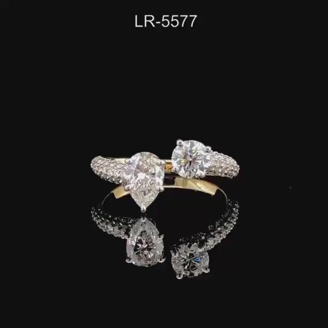 Lab Grown Diamond Toi et Moi Ring: 14K Gold Pear & Round Cut